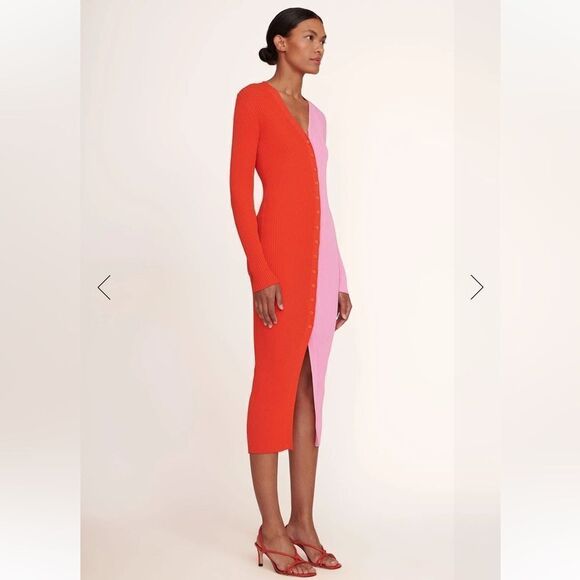 NWT STAUD Shoko Sweater Dress Cardigan Colorblock Pink Orange XS - Picture 12 of 12